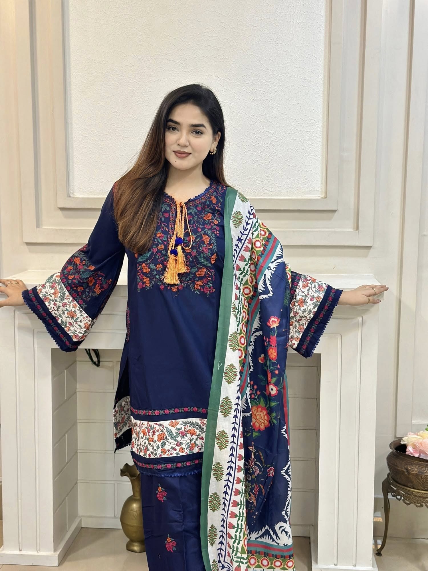Jugnu Inspired Gorgeous Embroidery with Kamiz & Pant | Digital Print Dupatta B110